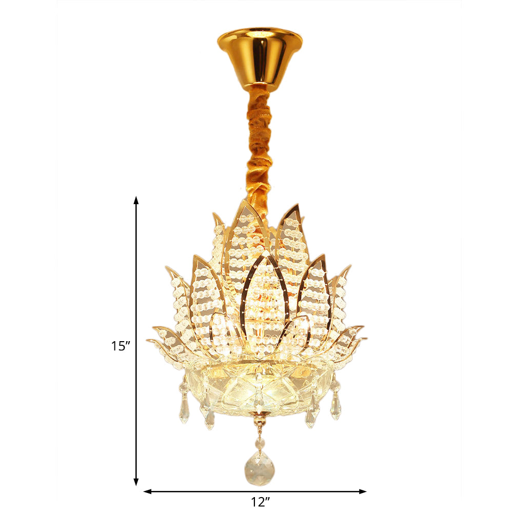 Lotus Faceted Crystal Ball Chandelier - Modern Gold Hanging Light 3 Lights For Hallway