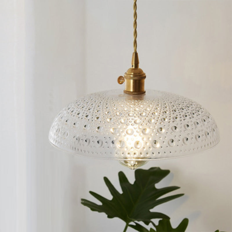 Menkent - Vintage Shaded Pendant Light: 1-Light Clear Glass Hanging Fixture For / K