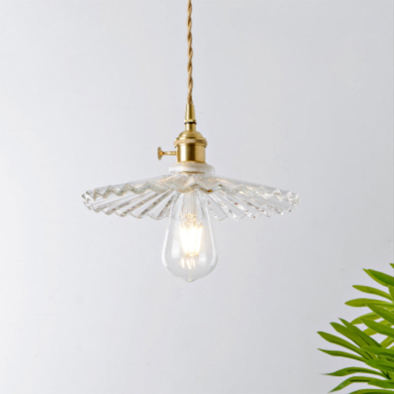 Menkent - Vintage Shaded Pendant Light: 1-Light Clear Glass Hanging Fixture For / Q