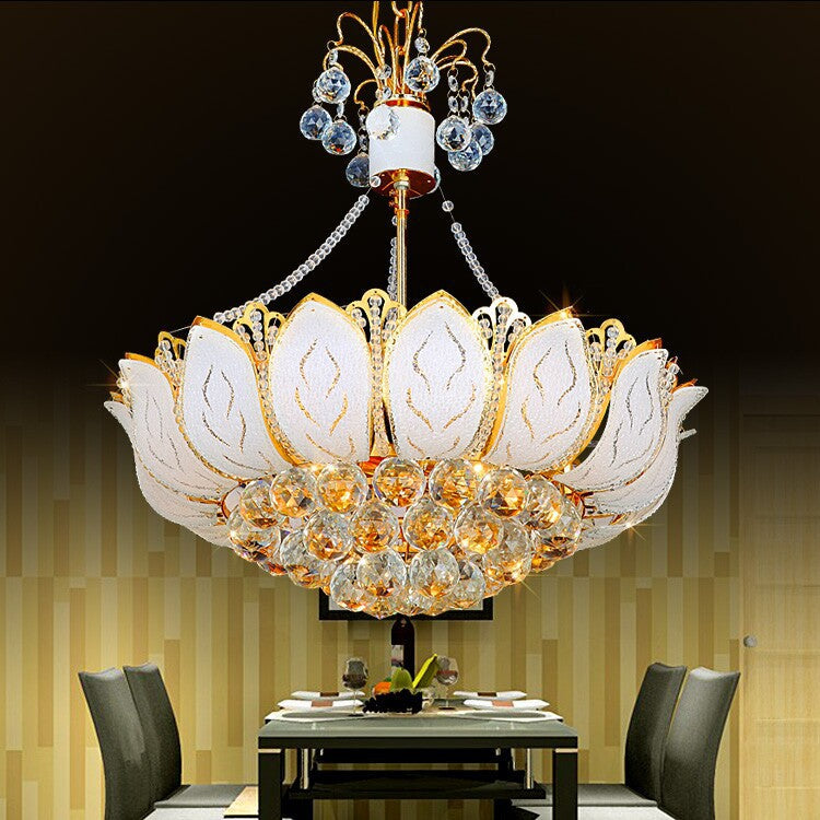 Contemporary Faceted Crystal Ball Lotus Chandelier Light – Gold 3 Multi Lights