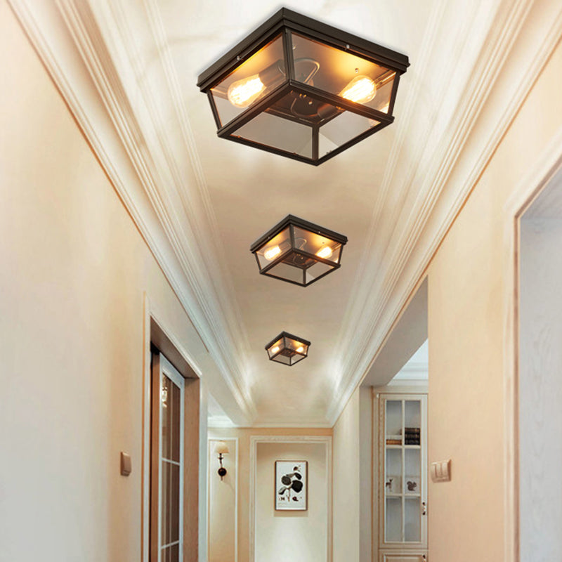 Black Metallic Geometric Flush Mount Ceiling Light Fixture For Corridors
