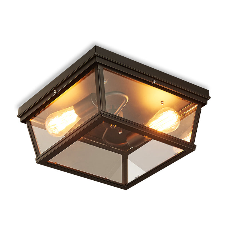 Black Metallic Geometric Flush Mount Ceiling Light Fixture For Corridors