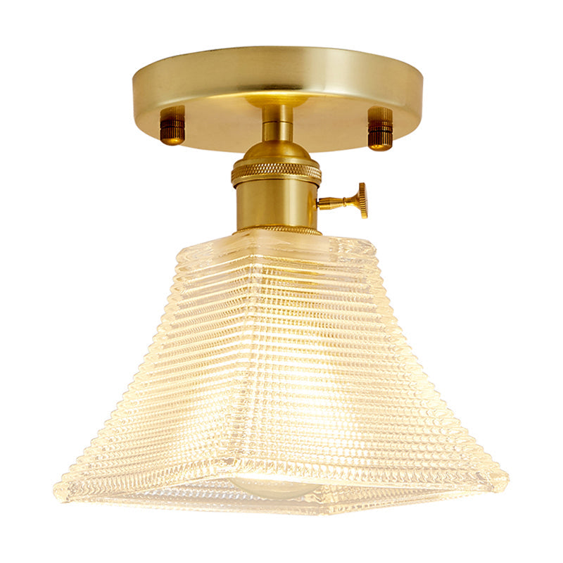 Modern Gold Semi Flush Mount Ceiling Light With Prismatic Glass - Ideal For Corridors