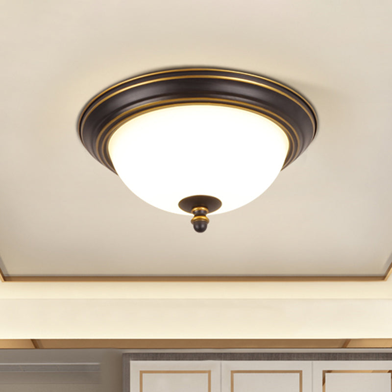 Vintage Bell Flush Ceiling Light With Cream Glass - Led Mount Fixture