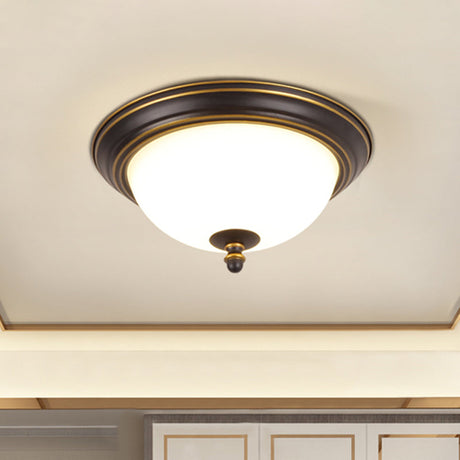 Vintage Bell Flush Ceiling Light With Cream Glass - Led Mount Fixture