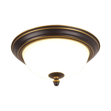 Vintage Bell Flush Ceiling Light With Cream Glass - Led Mount Fixture