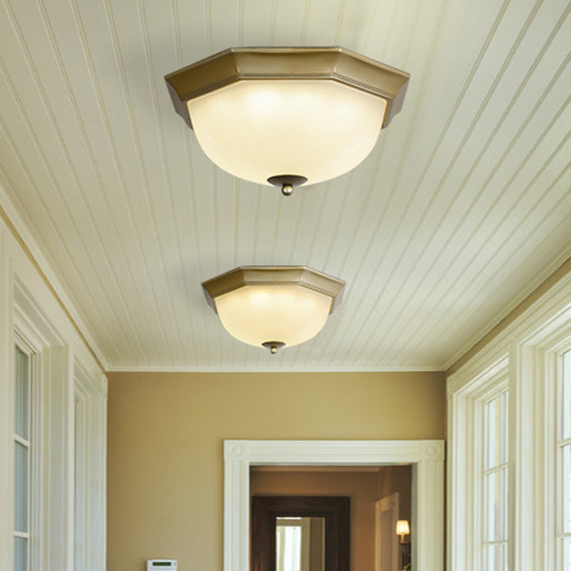 Ribbed Glass Flushmount Ceiling Light In Gold - Black - Set Of 3 Bulbs Traditional Flush Mount