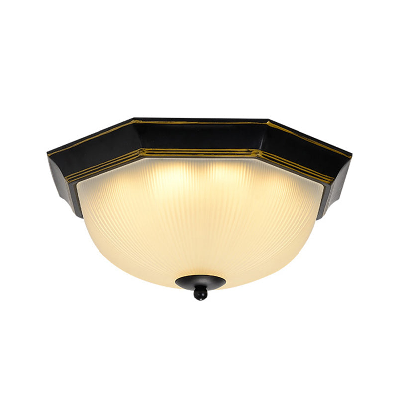 Ribbed Glass Flushmount Ceiling Light In Gold - Black - Set Of 3 Bulbs Traditional Flush Mount