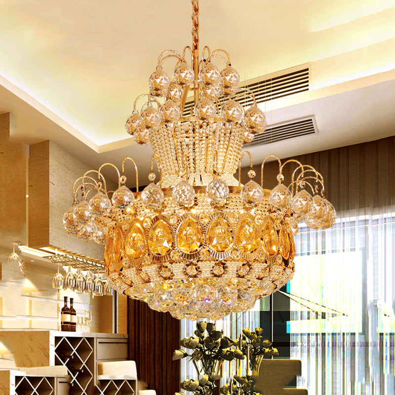 Contemporary Crystal Gourd Ceiling Light - 6 Lights Gold Hanging Fixture Dining Room Décor