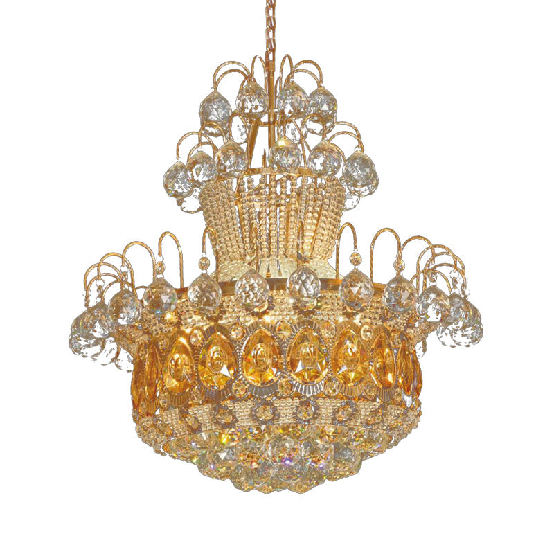 Contemporary Crystal Gourd Ceiling Light - 6 Lights Gold Hanging Fixture Dining Room Décor