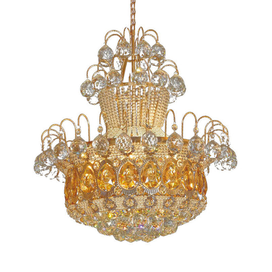 Contemporary Crystal Gourd Ceiling Light - 6 Lights Gold Hanging Fixture Dining Room Décor
