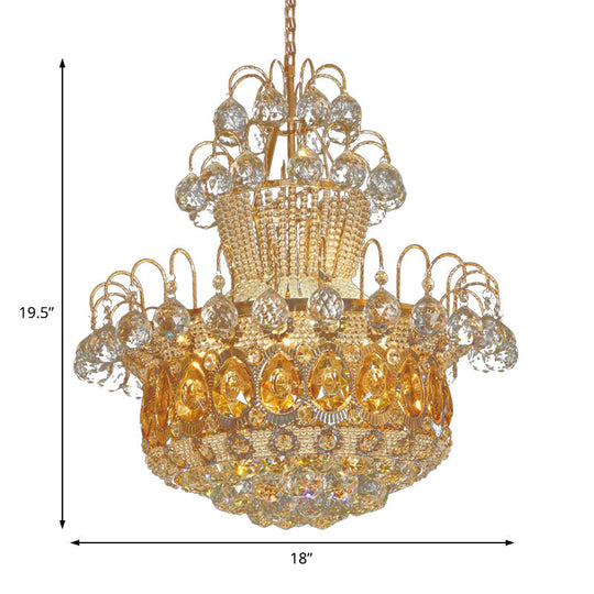 Contemporary Crystal Gourd Ceiling Light - 6 Lights Gold Hanging Fixture Dining Room Décor
