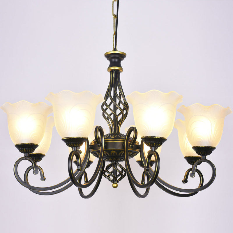 Ruffle Glass Floral Shade Chandelier For Classic Living Room Décor - Pendant Light With Scroll Arm 8