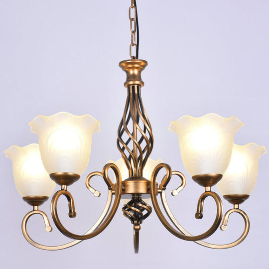 Ruffle Glass Floral Shade Chandelier For Classic Living Room Décor - Pendant Light With Scroll Arm 5