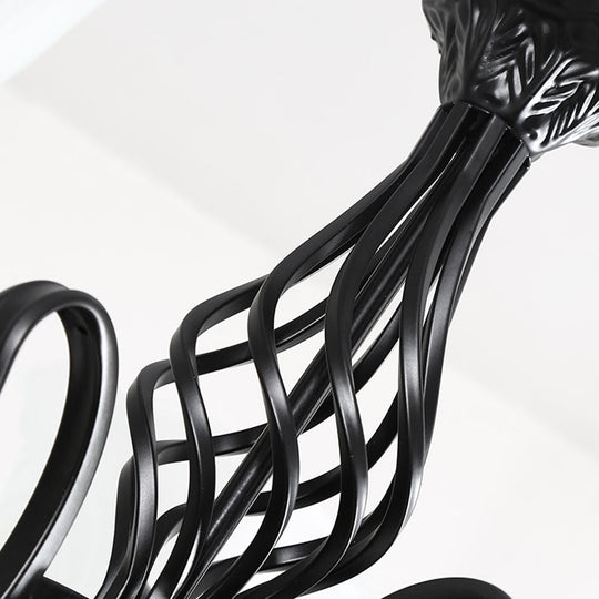 Vintage Bell Chandelier With Ruffle Glass Pendant Light Fixture For Dining Room