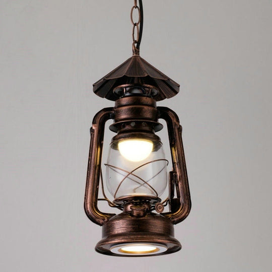 Simplicity Lantern Hanging Light - Metallic Kerosene Lighting For Restaurants 1 Bulb Copper / 8.5’ D