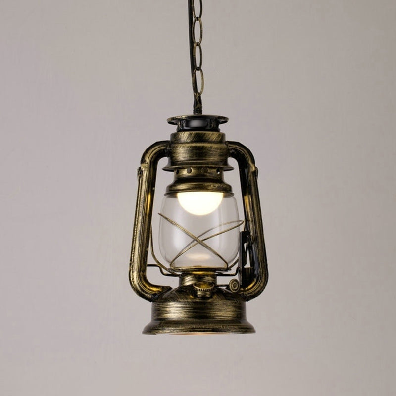 Simplicity Lantern Hanging Light - Metallic Kerosene Lighting For Restaurants 1 Bulb Bronze / 7’ A