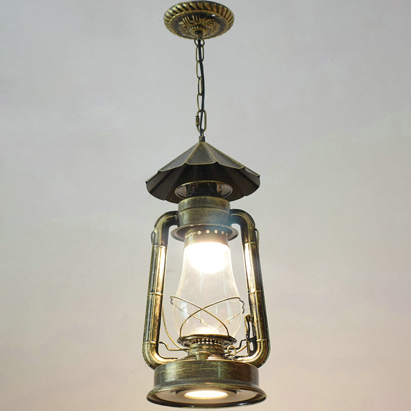Simplicity Lantern Hanging Light - Metallic Kerosene Lighting For Restaurants 1 Bulb Bronze / 8.5’ C