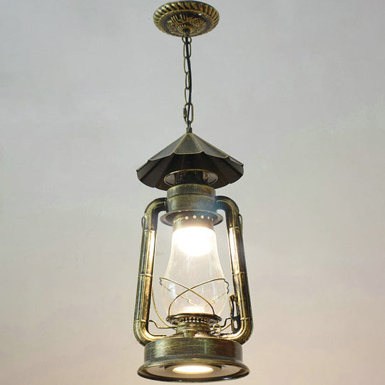 Simplicity Lantern Hanging Light - Metallic Kerosene Lighting For Restaurants 1 Bulb Bronze / 8.5’ C
