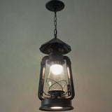 Simplicity Lantern Hanging Light For Restaurants With Metallic Kerosene Bulb Black / 8.5 D