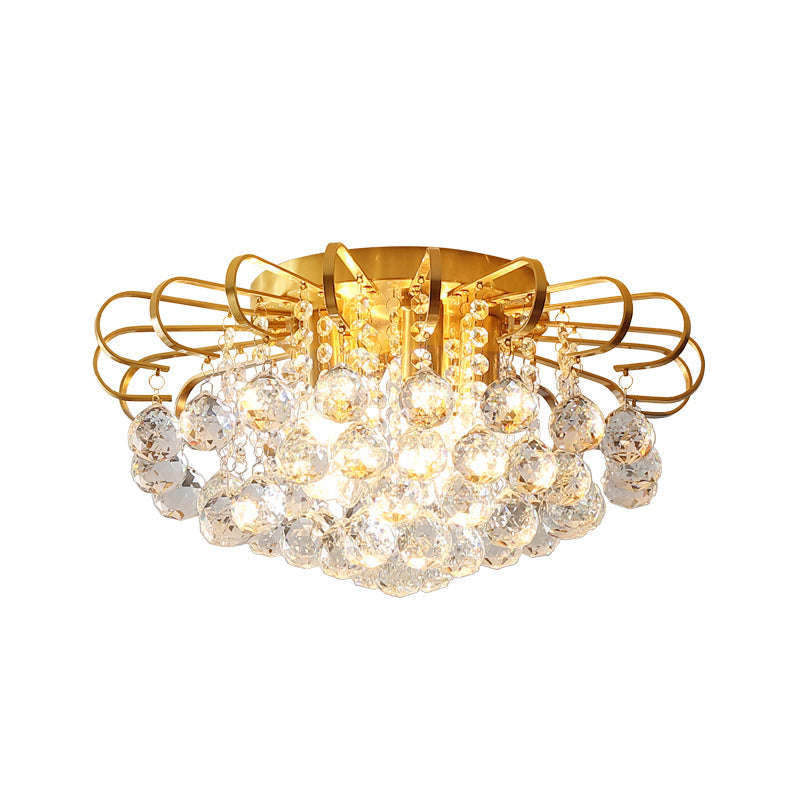 Modern Gold Cascade Flush Mount Light - Crystal Ball Ceiling (3/5 Lights 14’/18’ Wide)