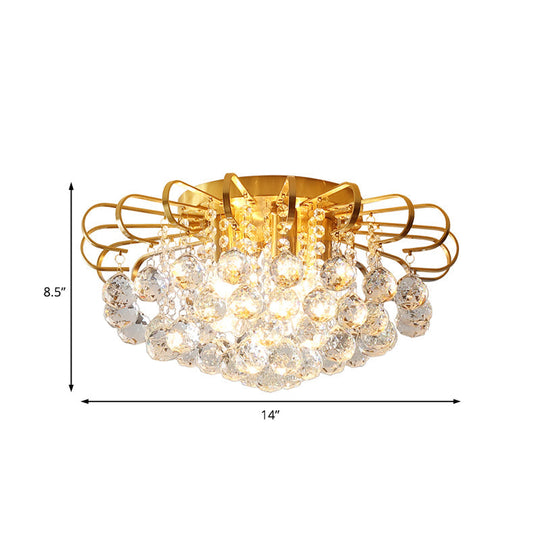 Modern Gold Cascade Flush Mount Light - Crystal Ball Ceiling (3/5 Lights 14’/18’ Wide)