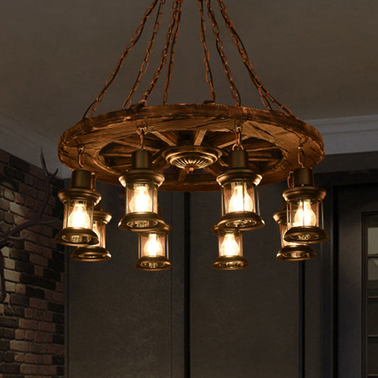 Iron Lantern Chandelier Antique Pendant Lighting For Commercial Restaurants With Wooden Accents