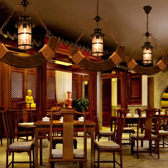 Iron Lantern Chandelier Antique Pendant Lighting For Commercial Restaurants With Wooden Accents