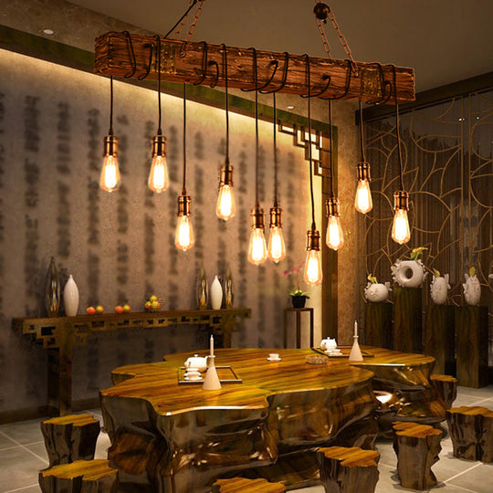 Iron Lantern Chandelier Antique Pendant Lighting For Commercial Restaurants With Wooden Accents