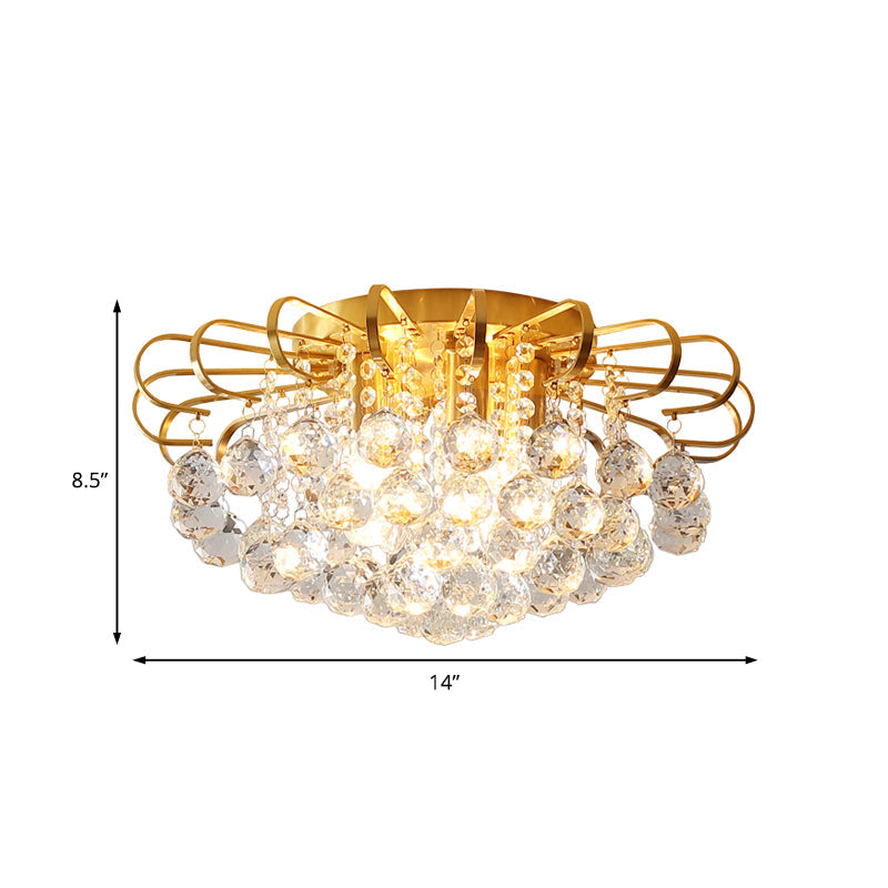 Modern Gold Cascade Flush Mount Light - Crystal Ball Ceiling (3/5 Lights 14/18 Wide)