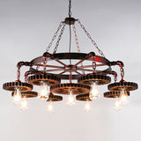 Bronze Iron Pendant Light With Clear Glass Shade - Industrial Wagon Wheel Chandelier 9 / A