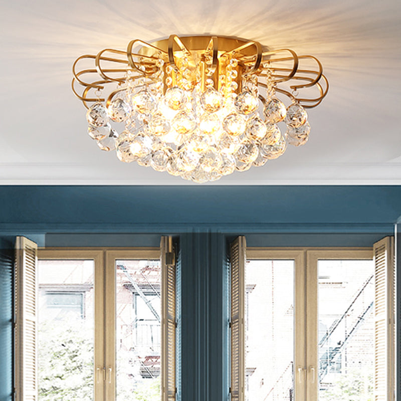 Modern Gold Cascade Flush Mount Light - Crystal Ball Ceiling (3/5 Lights 14’/18’ Wide)