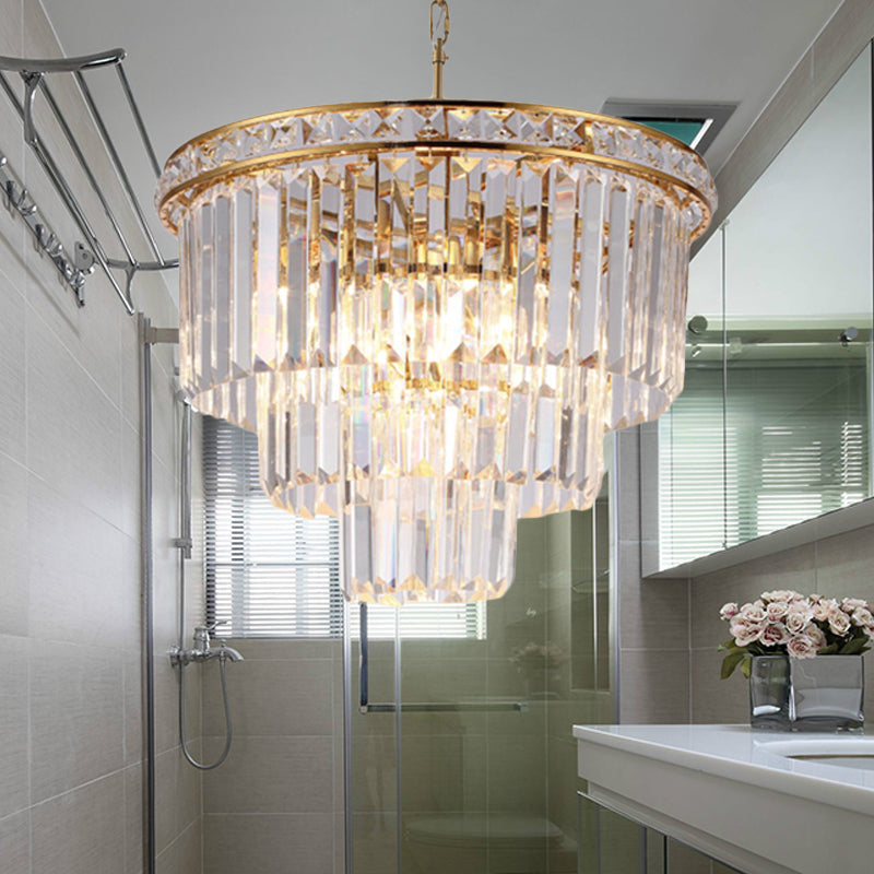 Modern Faceted Optical Crystal 6-Light Brass Chandelier - Four Tiers Ceiling Light 19.5’/23.5’