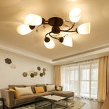 Contemporary Semi Flush Mount Light With Bevel Glass Shades - Black Windmill Ceiling Fixture