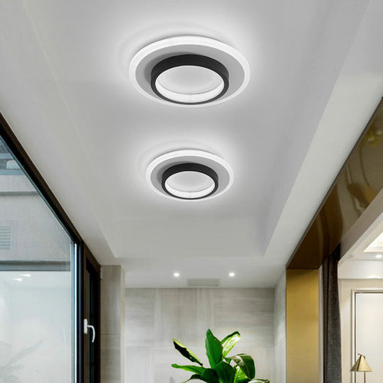 Modern Geometric Led Flush Ceiling Light - Nordic Style Black-White / White Round