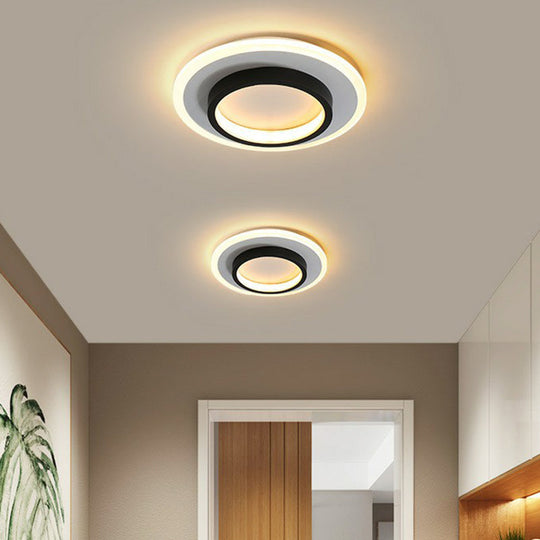 Modern Geometric Led Flush Ceiling Light - Nordic Style Black-White / Warm Round