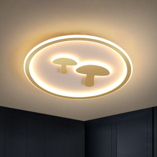 Cartoon Mushroom Led Ceiling Light With Halo Ring For Bedroom - Acrylic Flush Mount Gold / 15.5 Warm
