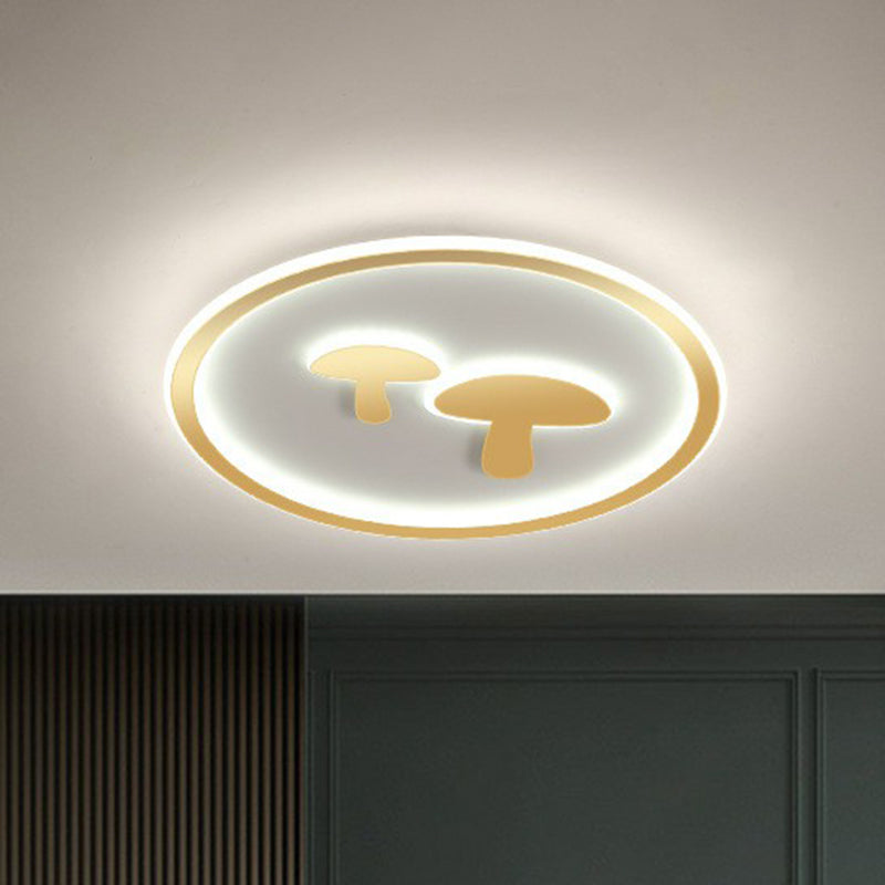 Cartoon Mushroom Led Ceiling Light With Halo Ring For Bedroom - Acrylic Flush Mount Gold / 15.5