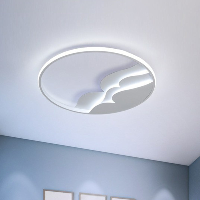 Modern Metal Led Flush Mount Ceiling Light With Halo Ring For Bedroom - White Flushmount / 17’