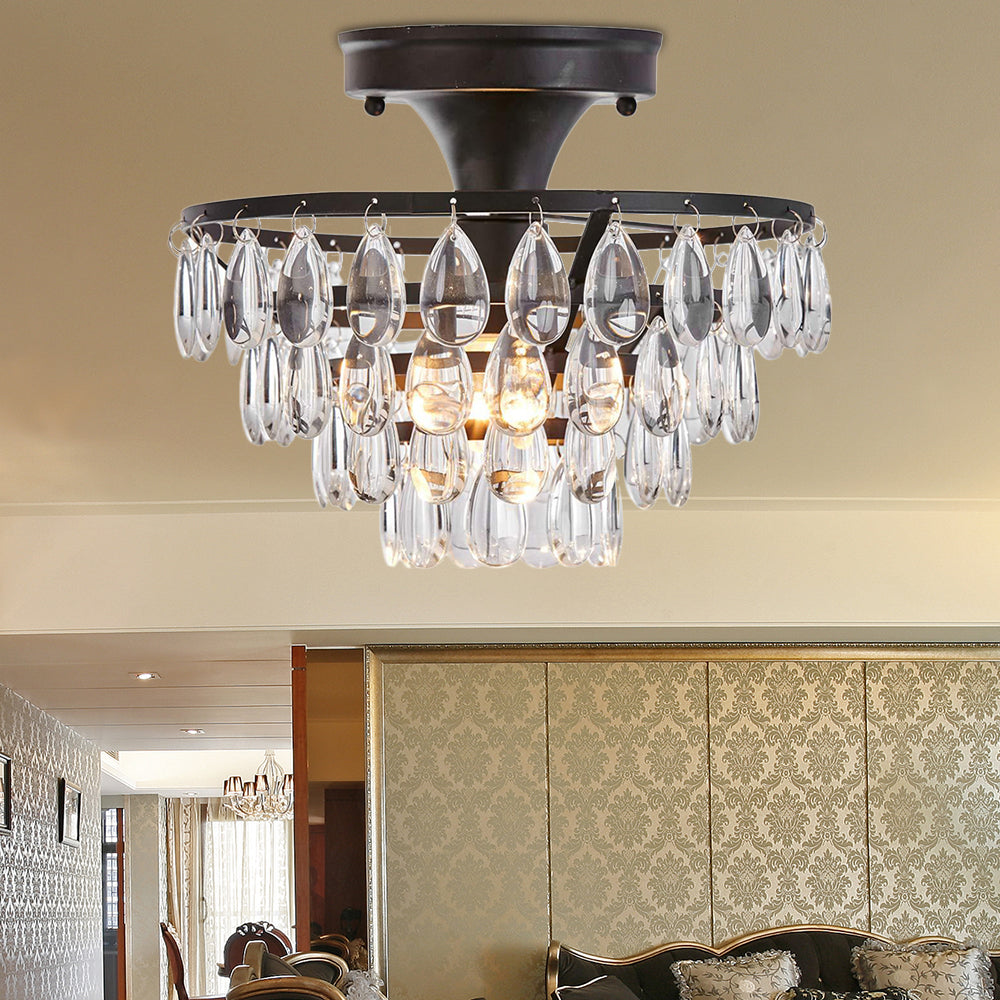Vintage Teardrop Crystal Semi Flush Mount Light For Living Room Ceiling