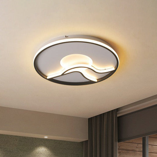 Black Sun & Mountain Nordic Flush Mount Led Lighting Fixture With Acrylic Shade / 16.5’ Warm