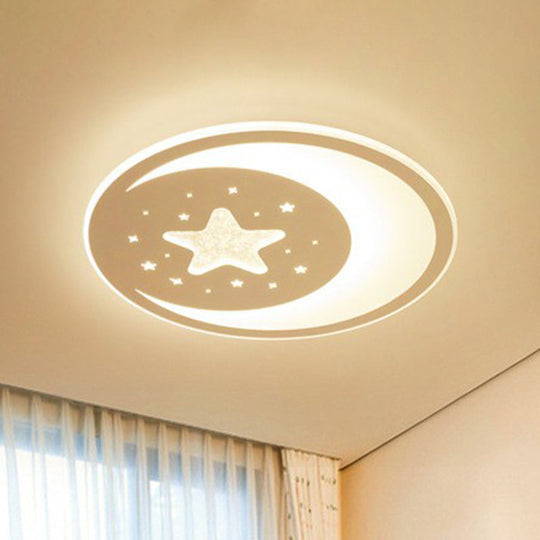 Metallic Led Flush Mount Ceiling Light For Kids Bedroom Modern White Crescent And Star Design / 17