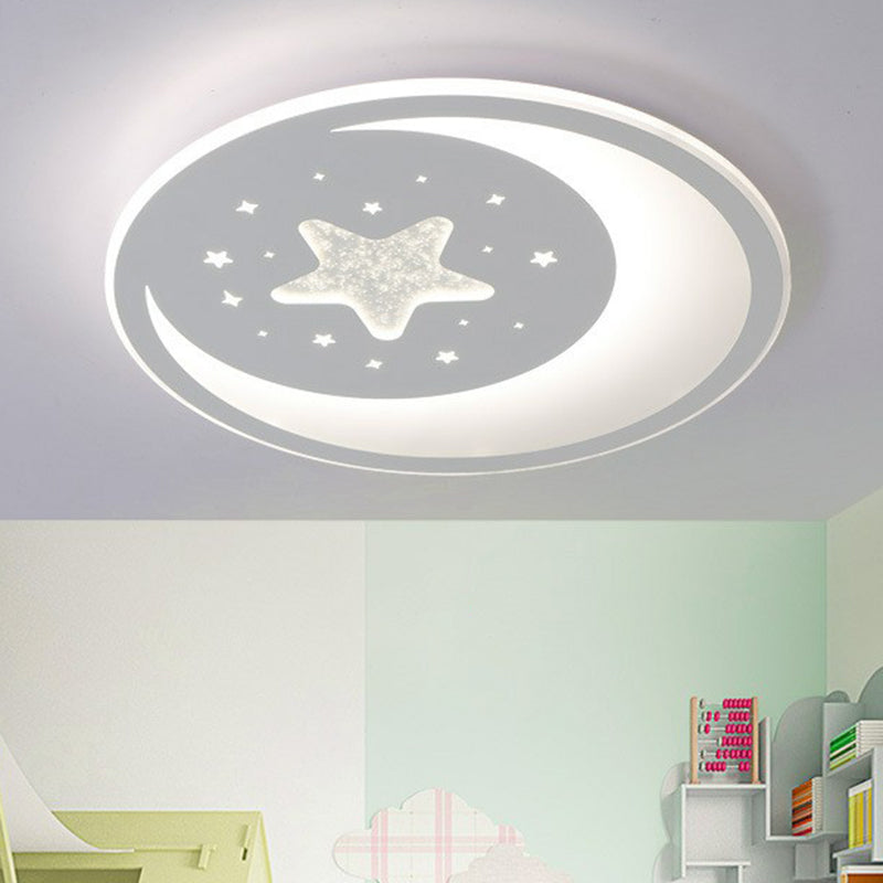 Metallic Led Flush Mount Ceiling Light For Kids Bedroom Modern White Crescent And Star Design / 17