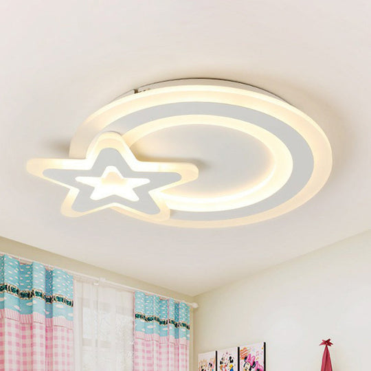 Kids Acrylic Shaded Flush Mount Lighting: White Led Fixture For Bedroom / 2 Color Starfish