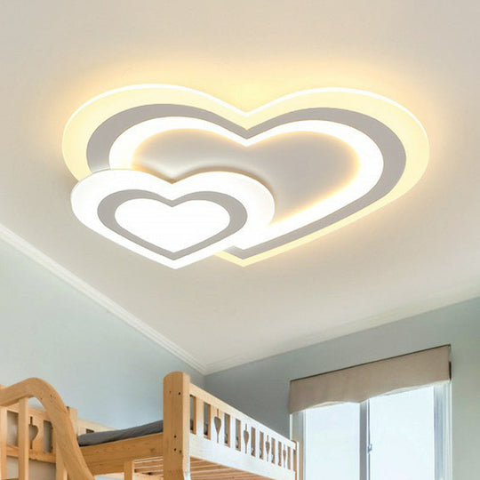 Kids Acrylic Shaded Flush Mount Lighting: White Led Fixture For Bedroom / 2 Color Loving Heart