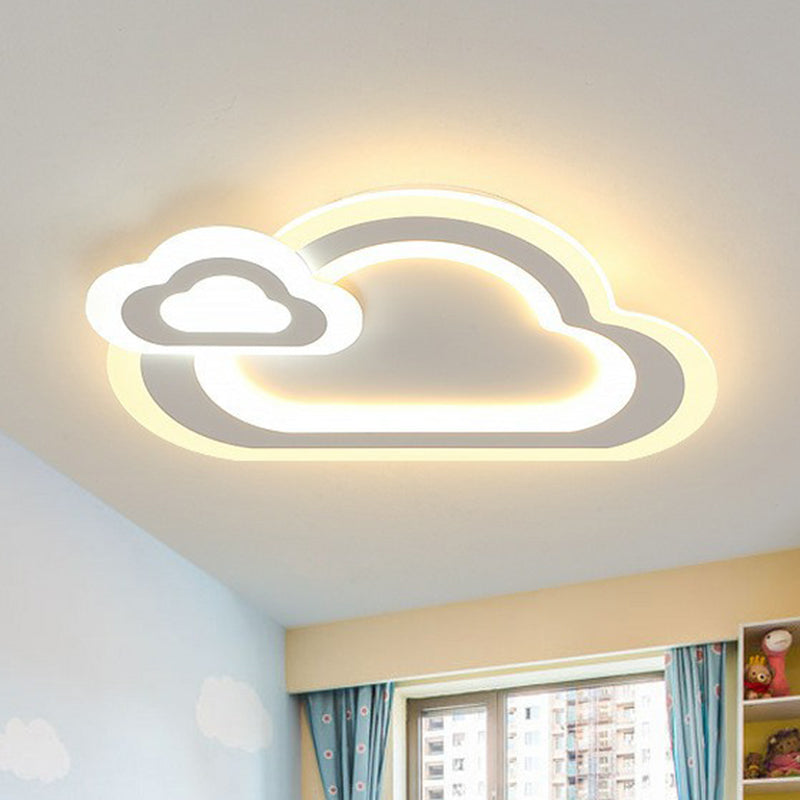 Kids Acrylic Shaded Flush Mount Lighting: White Led Fixture For Bedroom / Cloud