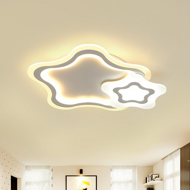 Kids Acrylic Shaded Flush Mount Lighting: White Led Fixture For Bedroom / 2 Color Star