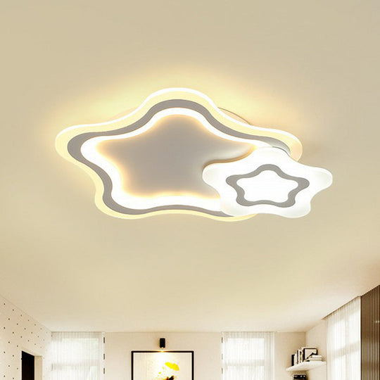 Kids Acrylic Shaded Flush Mount Lighting: White Led Fixture For Bedroom / 2 Color Star