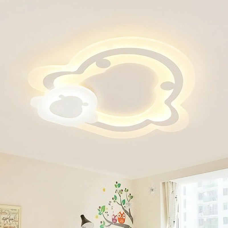 Kids Acrylic Shaded Flush Mount Lighting: White Led Fixture For Bedroom / Penguin