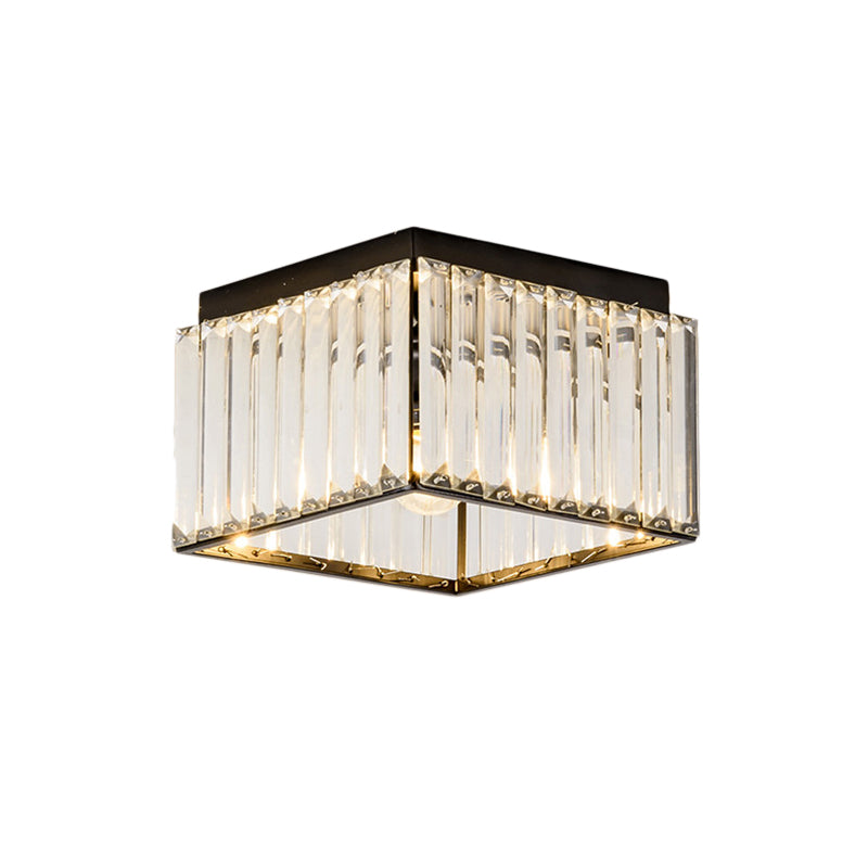 Black Crystal Flush Mount Ceiling Light - Modern Rectangular Design